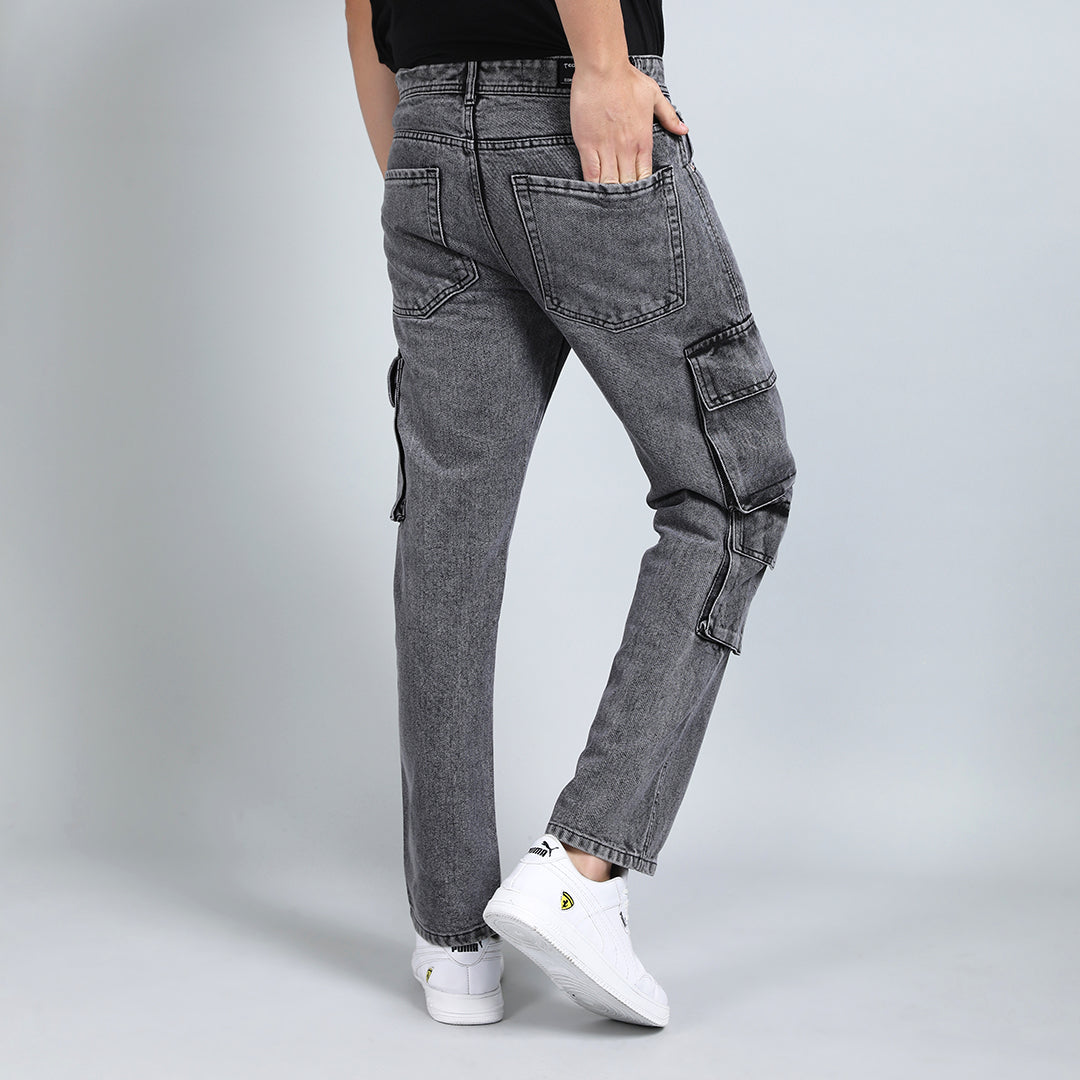LIGHT GREY BAGGY CARGO FIT JEANS 4726-2